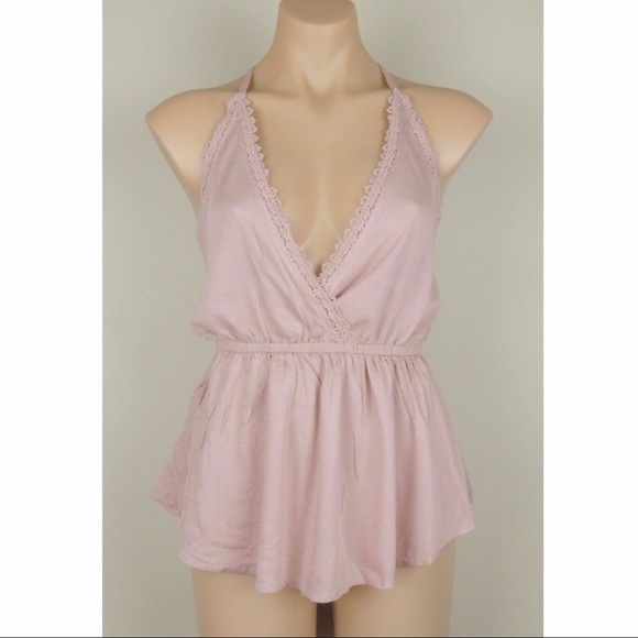 LA Hearts Crochet Lace Pink V Neck Top - Picture 1 of 3